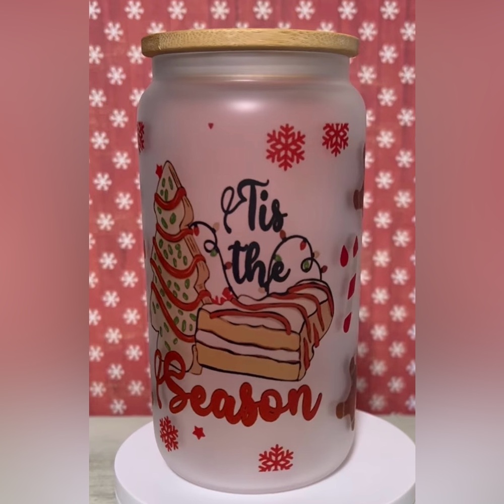 Festive Holiday Tumbler with Tree and Snowflakes